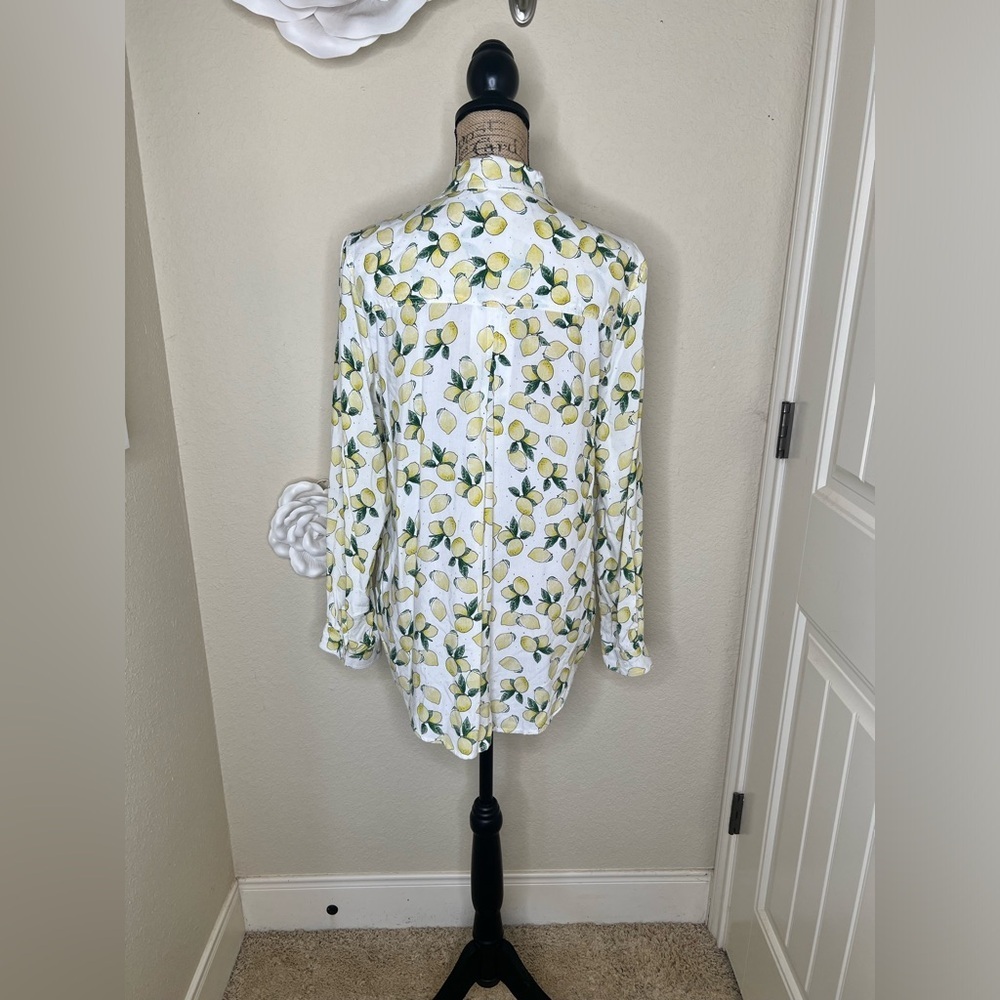 NTM: BeachLunchLounge Lemon Printed Alanna Button Down Long Sleeve Top Sz L - Picture 9 of 16